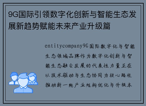 9G国际引领数字化创新与智能生态发展新趋势赋能未来产业升级篇